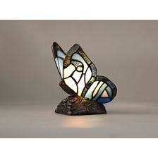 Mandy Tiffany Butterfly Table Lamp, 1 x E14, Black Base With Blue/Pink Glass With Clear Crystal