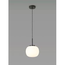 Shell Small Oval Ball Pendant 1 Light E27 Matt Black Suspension With Frosted White Glass Globe