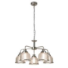 Bistro II 5Lt Pendant Light in Satin Silver & Holophane Style Glass