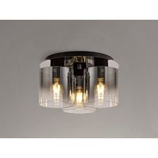 Brita Round Ceiling Flush, 3 Light Flush Fitting, Black/Smoke Fade Glass